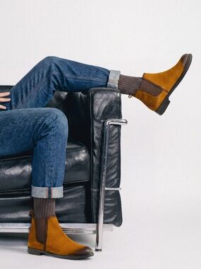 Tobacco Men's Chelsea Genuine Suede Leather Boots